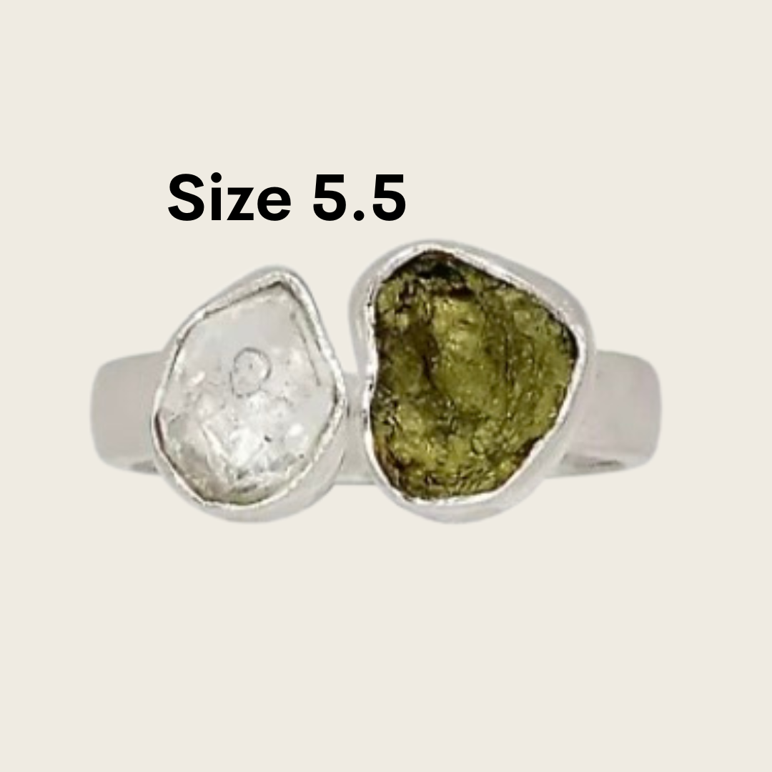 Moldavite Herkimer Diamond Rings Asstd