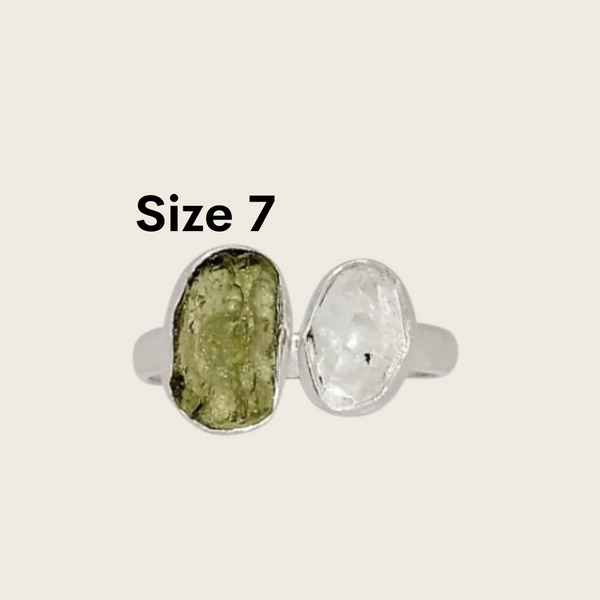 Moldavite Herkimer Diamond Rings Asstd