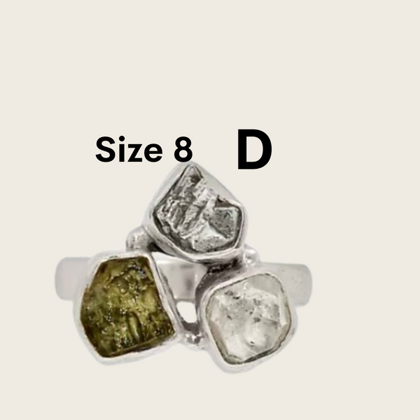 Moldavite Herkimer Diamond Rings Asstd