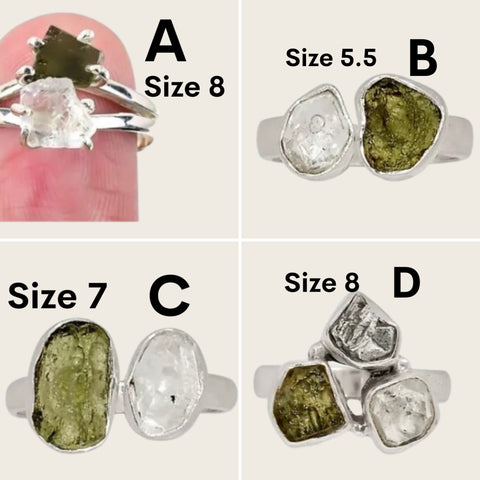 Moldavite Herkimer Diamond Rings Asstd