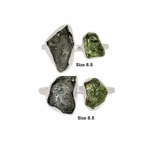 Moldavite  Shungite sz 8.5 Rings 925 Sterling Silver #164