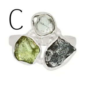 Moldavite, Herkimer Diamond, Campo del Cielo Silver Rings #165
