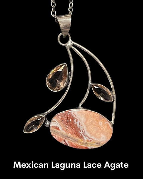 Mexican Laguna Lace Agate with Morganite Pendant MXL10