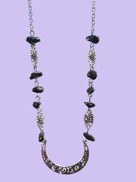 Crescent Moon Black Stones Pendant