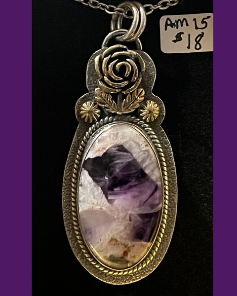 Amethyst Lace Rose Pendant AM15