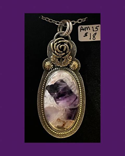 Amethyst Lace Rose Pendant AM15