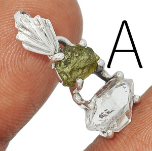 Moldavite & Herkimer Diamond Pendants #171