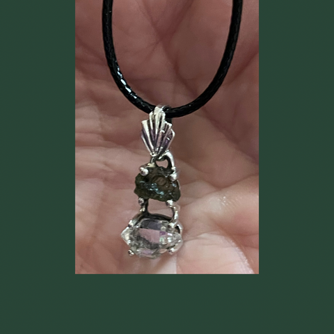 Moldavite & Herkimer Diamond Pendants #171