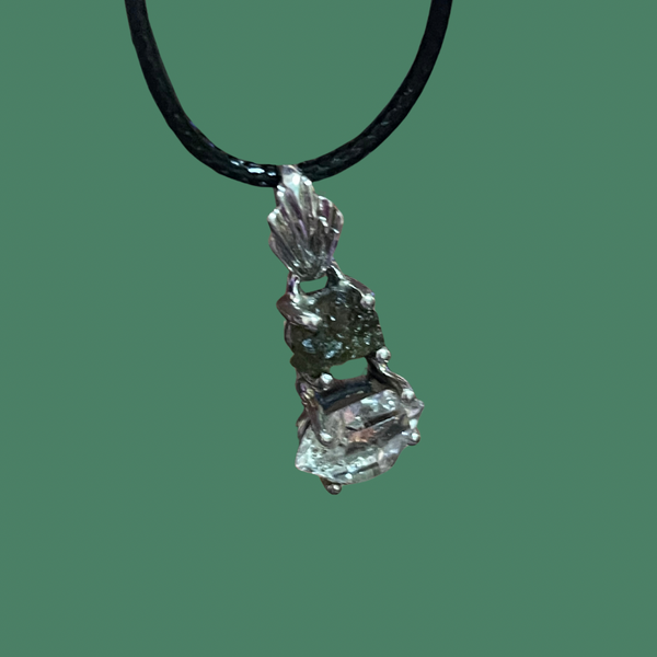 Moldavite & Herkimer Diamond Pendants #171