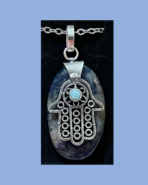 Sodalite Larimar Hamsa Hand Pendant SO14