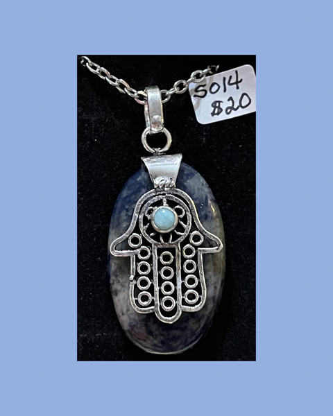 Sodalite Larimar Hamsa Hand Pendant SO14