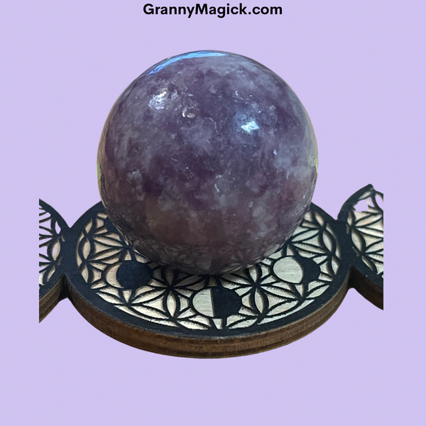 Lepidolite Sphere 40mm with themed holder