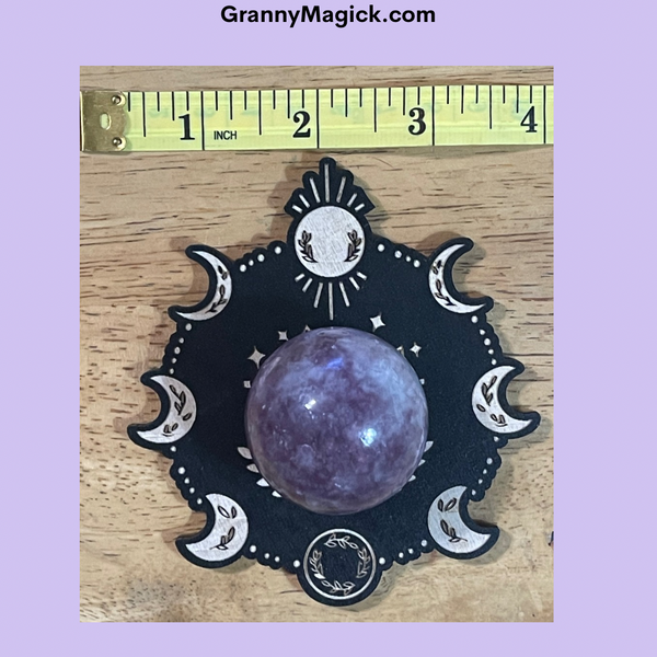 Lepidolite Sphere 40mm with themed holder