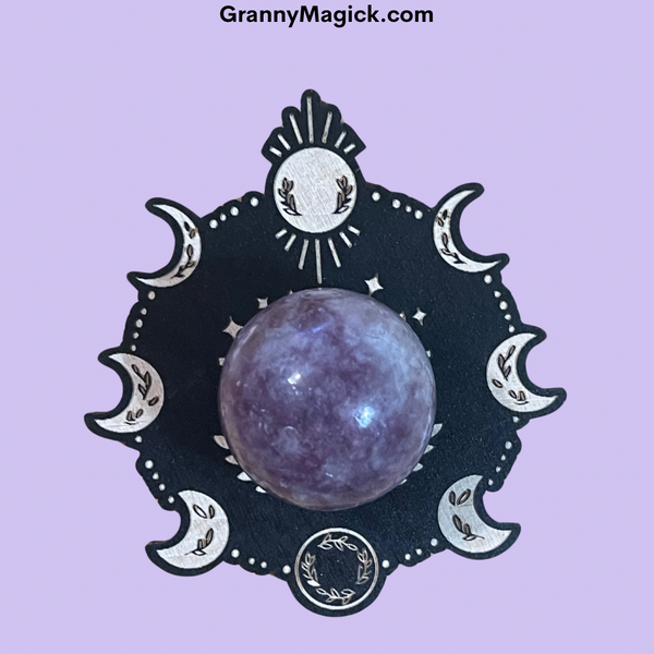 Lepidolite Sphere 40mm with themed holder