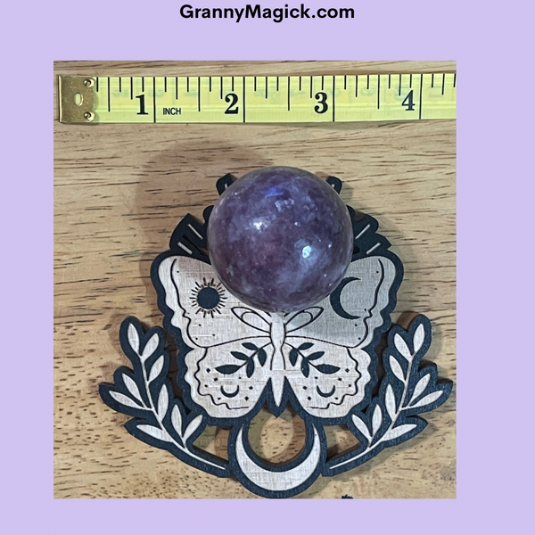 Lepidolite Sphere 40mm with themed holder