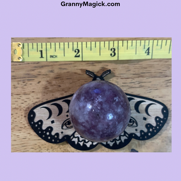 Lepidolite Sphere 40mm with themed holder