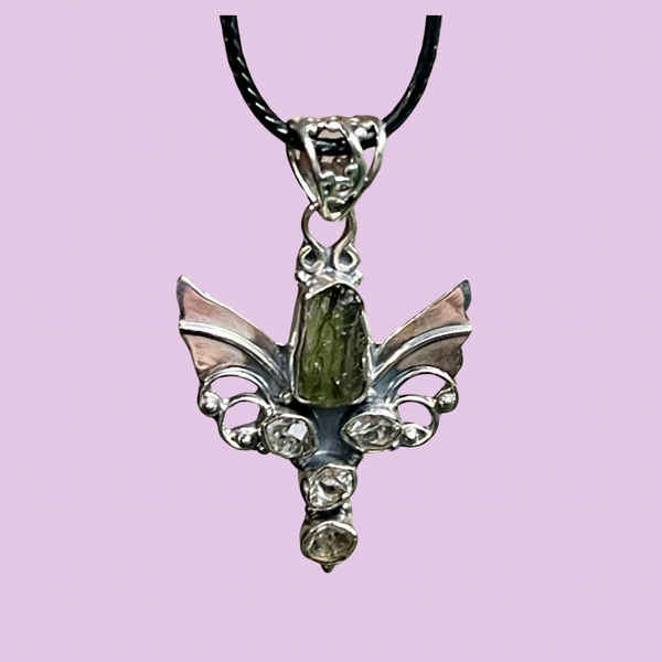 Moldavite & Herkimer Diamond Spirit Angel Pendant