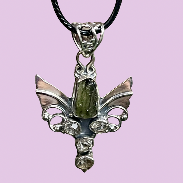 Moldavite & Herkimer Diamond Spirit Angel Pendant