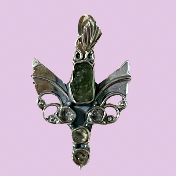 Moldavite & Herkimer Diamond Spirit Angel Pendant