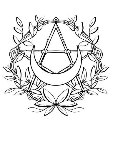 Free Pentagram, Moon, & Vine Talisman Coloring Sheet