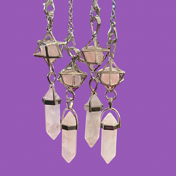 Pendulum Rose Quartz Merkaba Caged Sphere