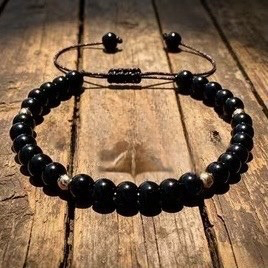 Black Onyx Bracelet 6mm Adjustable Braid Bracelet
