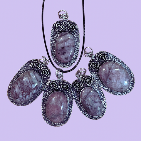 Pink & Purple Thulite Pendants with Roses