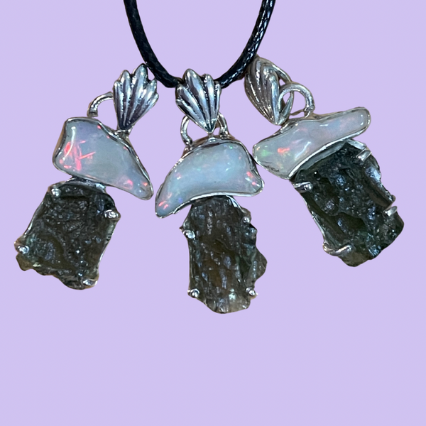 Moldavite & Opal Pendants