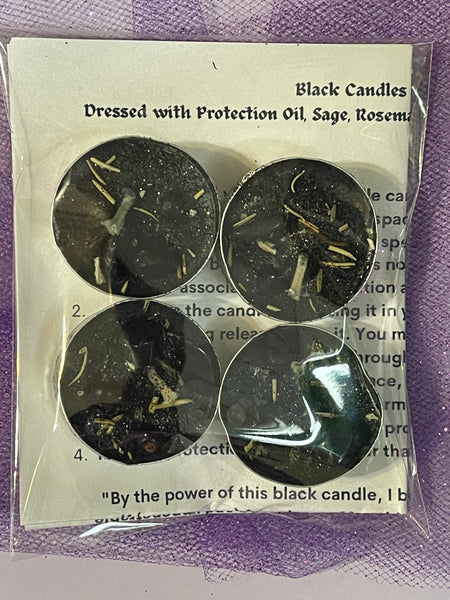 Protection Dressed Tealight Candle Black