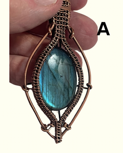Hand Crafted Copper Wrapped Labradorite Flash Pendants on Black Cord