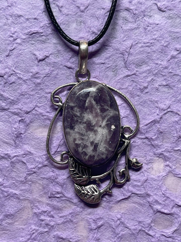 Lepidolite Leaves & Vine Pendant #172