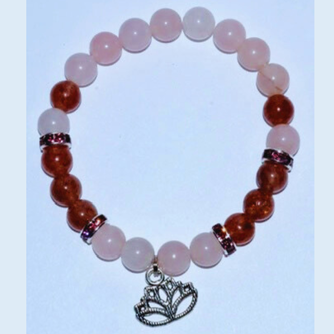 Rose Quartz/ Strawberry Quartz 8mm Bracelet with Lotus