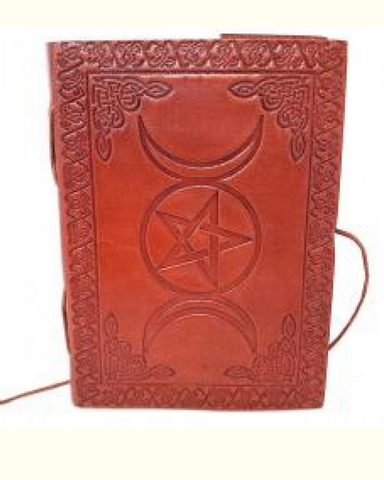 Triple Moon Pentagram Leather Journal 5x7" with Cord Closure