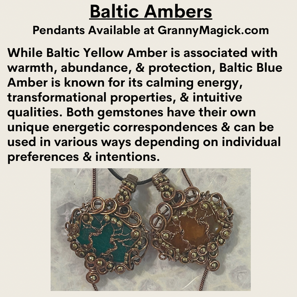 Copper Wrapped Baltic Amber Yellow & Blue Pendants