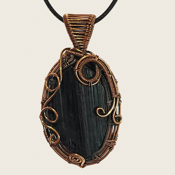 Copper Wrapped Black Tourmaline Pendant