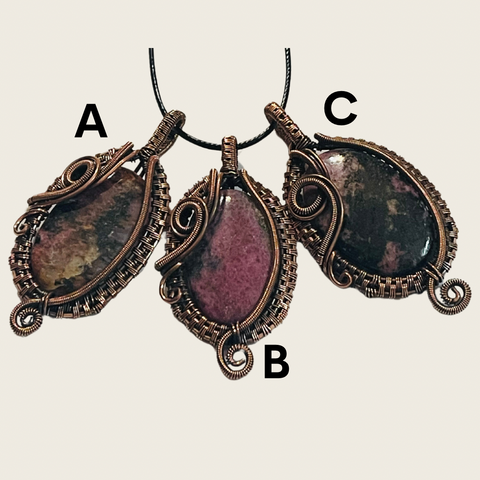 Copper Wrapped Rhodonite Pendants