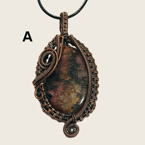 Copper Wrapped Rhodonite Pendants