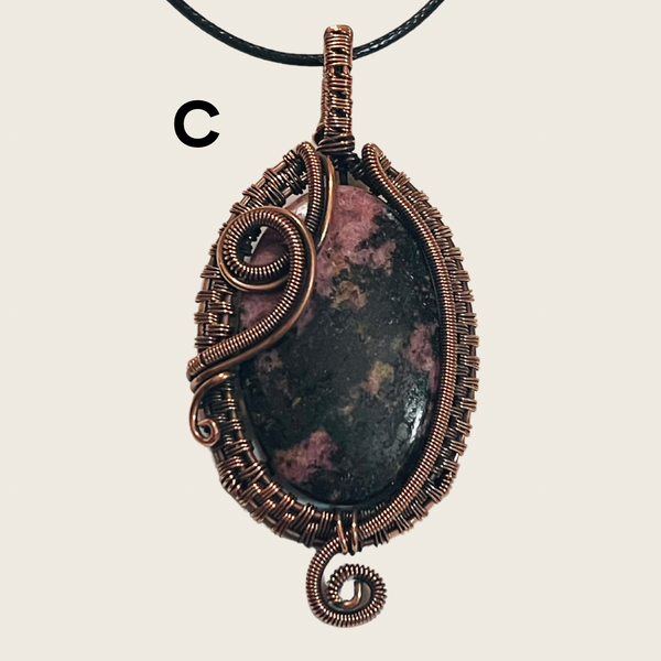 Copper Wrapped Rhodonite Pendants