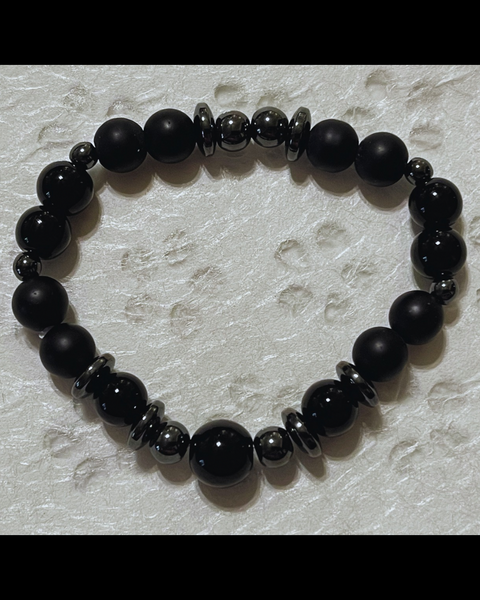 Hematite, Polished & Matte Black Onyx Bracelet