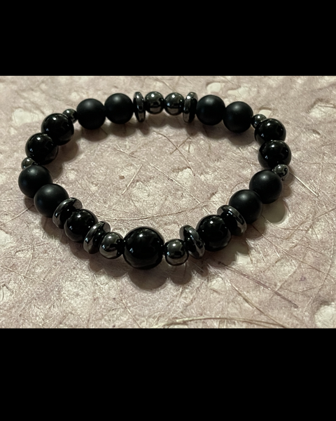 Hematite, Polished & Matte Black Onyx Bracelet