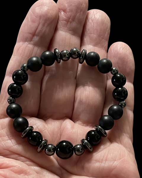 Hematite, Polished & Matte Black Onyx Bracelet