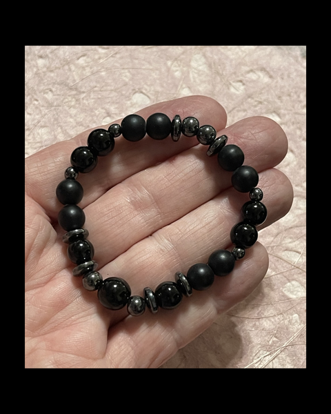 Hematite, Polished & Matte Black Onyx Bracelet