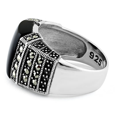 Black Onyx Marcasite Sterling Silver Ring