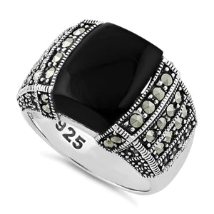 Black Onyx Marcasite Sterling Silver Ring