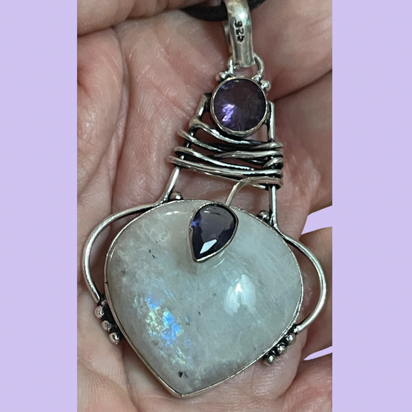 Rainbow Moonstone Amethyst Pendant