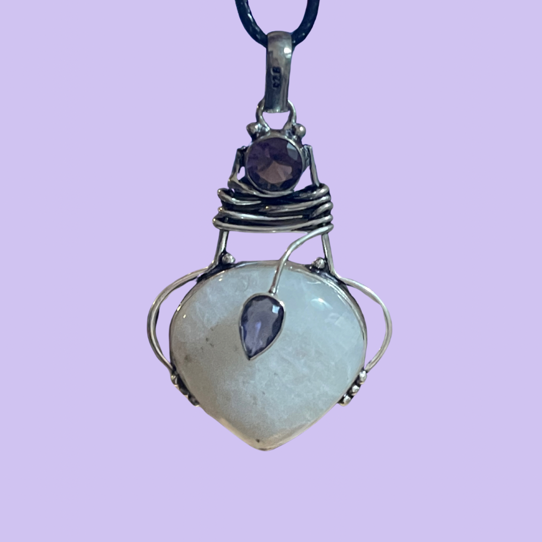 Rainbow Moonstone Amethyst Pendant