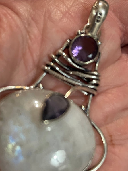 Rainbow Moonstone Amethyst Pendant