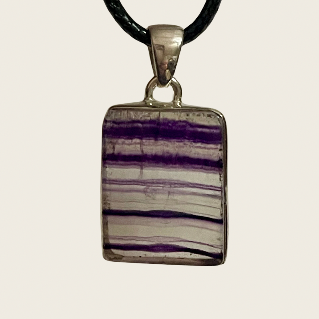 Purple Fluorite Square Sterling Silver Pendant