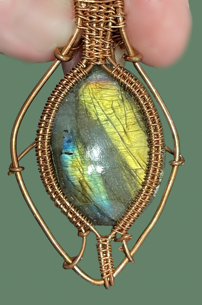 Hand Crafted Copper Wrapped Labradorite Flash Pendants on Black Cord