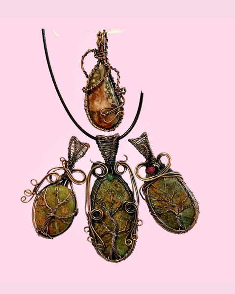 Unakite Copper Wrapped Pendant